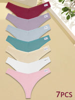 New 7Pcs Women Cotton Waffle Style G-string Panties Ladies Soft Thongs Female S-XL Low-Rise T-Back Panties Bikini Underwear 2024