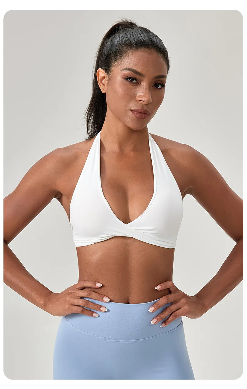 Women's Yoga Bra Halter Back Fitness Underwear Sexy Wire-Free Sports Vest Comfortable Breathable Bra