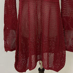 Sexy Women’s Bathing Suit Beach Cover Up Hollow Out Knitted Women Flared Sleeves Solid Color Beach Dress saida de praia