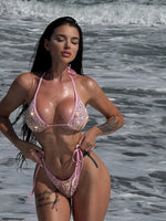 Shiny Sequin Pink Black Bikini Women Sexy Mesh Push Up Bra Tie Side Thong Swimsuit 2026 Brazilian BeachBathing Suit Swimwear