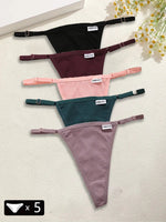 5PCS Women's Panties Cotton Thongs Adjustable Waist Sexy G-String Solid Color Seamless Intimate Female Underpants Lingerie S-XL