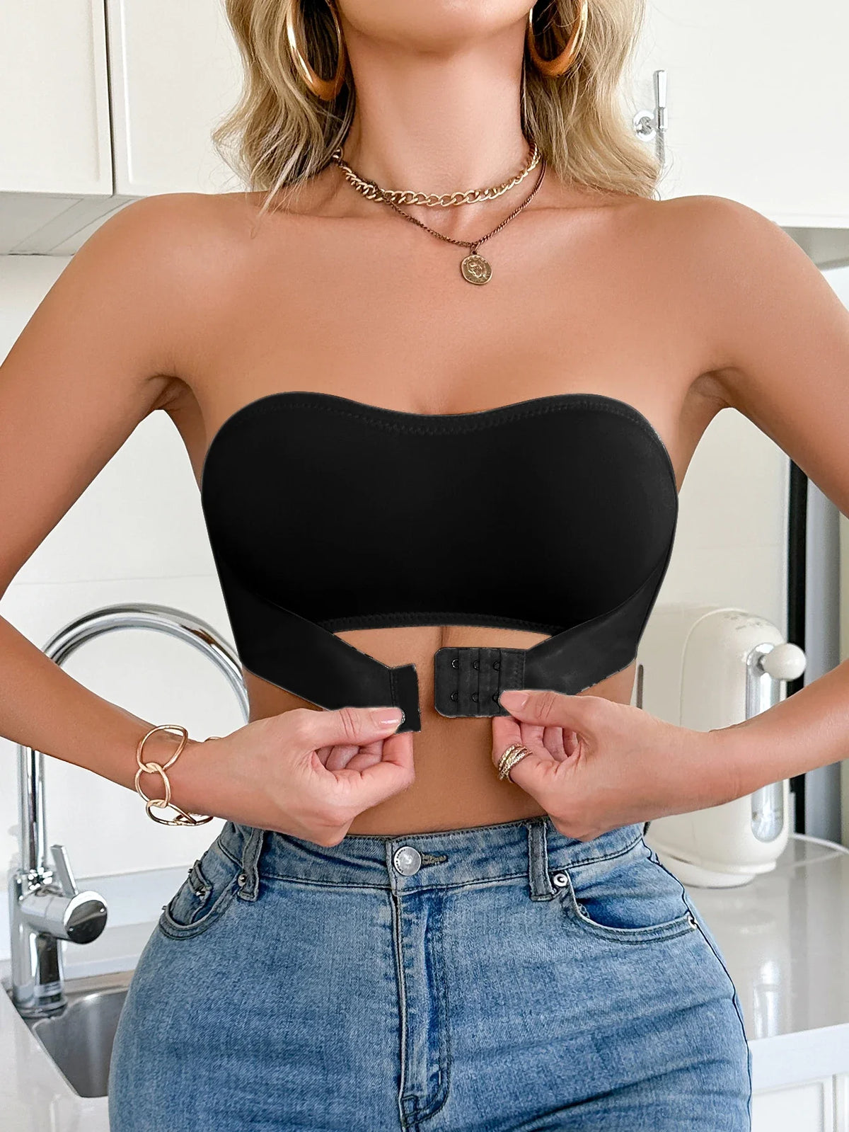 3PCS Daily Strapless Women's Bra Seamless Unlined wireless front closure Push-up bra Trendy Solid Comfortable Lingerie