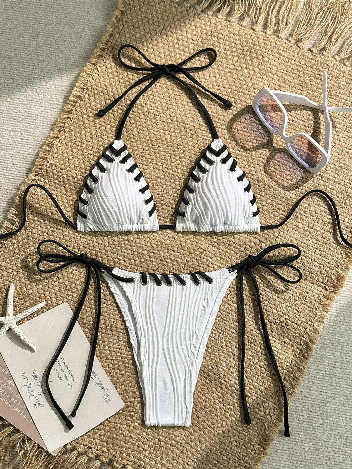 Sexy Micro Bikini 2025 Women Beige Brown Pink Weave Bandage Cross Crochet Swimsuit Brazilian Beach Bathing Suit Thong Swimwear