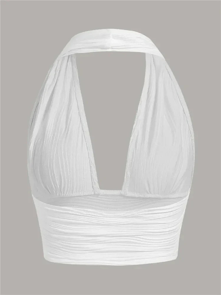 Sexy Solid Backless Crop Halter Top Women Summer 2024 Y2K Clothes Grunge High Street Style Club Sleeveless Cami Top Streetwear