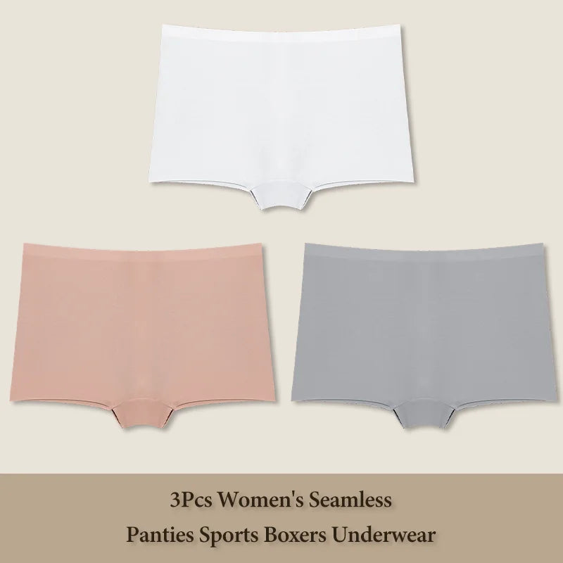 3Pcs Women's Seamless Panties Sports Boxer Underwear Female Solid Color Comfortable Briefs Cozy Lingerie Intimate Underpant S-XL