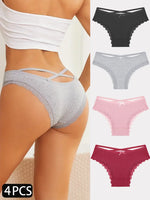 4PCS Cotton Seamless Panties Hollow Sexy Design Unique Low Waist Women Panties Breathable Girls Underwear Soft Lingerie S-XL