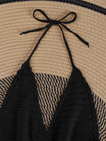 Solid Knit Halter V-neck Side Cross Straps Slim Beach Mini Dress 2026 Women Crochet Beach Swimsuit Cover Up Vacation Outfit K104