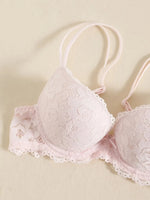 1 Set Elegant Lace Embroidery & Breathable Fabric Lingerie Set: Push-Up Bra, Drop Waist Sheer Panty - Ultimate Valentine's Day