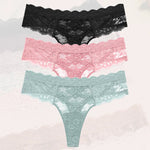 3Pcs Lace Sexy Thongs Women Low-Rise Briefs Sexy Soft Ladies Underwear Trendy Floral Underpants Female Flowery Panty Lingerie