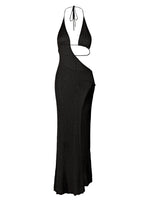 Sexy Slim Low-cut Tie Knit Halter Cut Out Circle Decoration High Slit Beach Maxi Dress 2026 Women Summer Swimsuit Cover Up K88