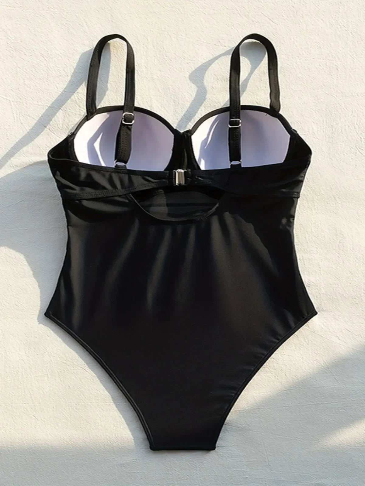 Solid Color Black One Piece Swimsuit for Women Sexy High Waist Bandage Hollow Out Monokini Bikini Underwire Push Up Swimwear