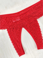 1pcs Women's Sexy Red Lace Open Crotch Thong Panties Floral Lace See Through Low Rise Intimate Lingerie for Ladies Nightwear