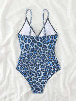 Vintage Hollow Out One Piece Swimsuit Women Blue Leopard Print Front Bow Slimming Tummy Control Swimwear 2025 Beach Bathing Suit