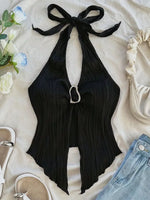 Sexy V-neck Halter Neck Crop Top for Women Summer Sleeveless Solid Split Backless Top Y2K Clothes