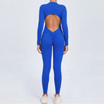 Hearuisavy Summer V Back Sports Jumpsuit Yoga Clothes Rompers Women Long Sleeveles Workout Bodysuits Backless One-piece Suit