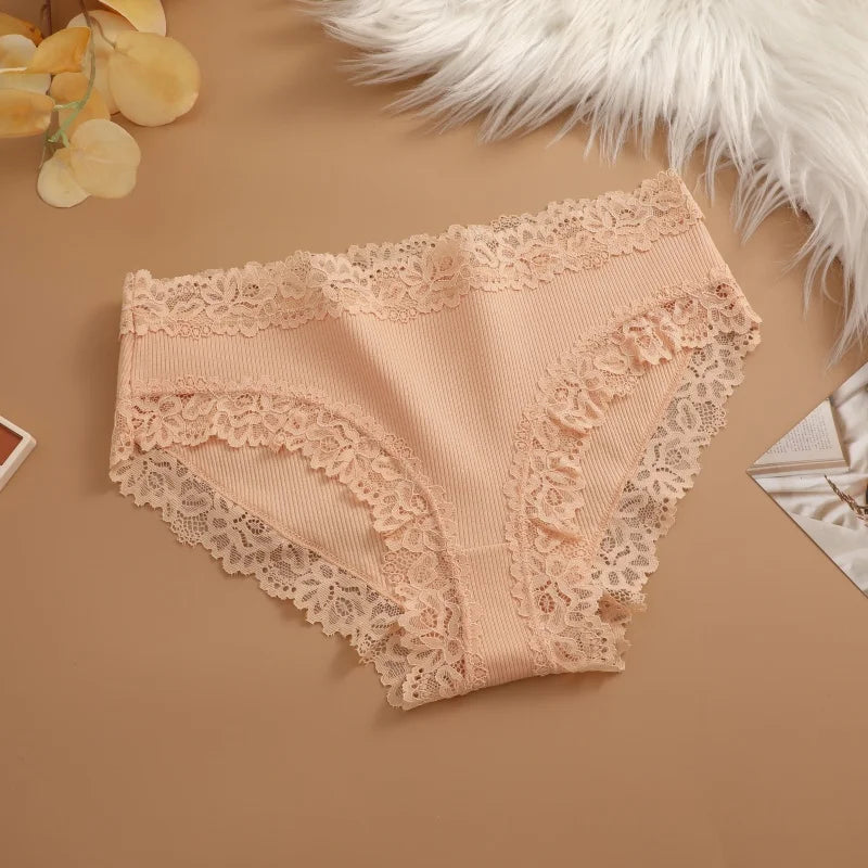3Pcs Sexy Cotton Lace Panty Women Low Waist Panties Underwear S-XL Solid Color Ladies Briefs Lingere Underware Comfortable Women