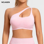 NCLAGEN Asymmetric Sports Bra High Support Backless Gym Top Women Halter Fitness Running Workout Clothes Sexy Seamless Underwear