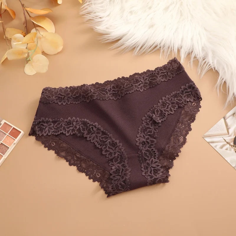 Sexy Cotton Lace Panty Women Low Waist Panties Underwear S-XL Solid Color Ladies Briefs Lingere Underware Comfortable Women