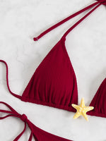 Sexy Black Micro Bikini 2025 Women Starfish Ornament Push Up Bra Tie Side Thong Swimsuit Summer Bathing Suit Holiday Swimwear
