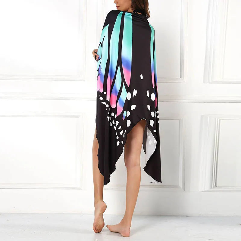 Sexy Butterfly Print Cover Up Swimwear Women Dress Summer Tunic Bikini Bath Sarong Wrap Skirt Swimsuit Elegant Lady Beachwear