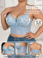 Women's Floral Embroidery Lace Push Up Bra With Underwire Longline Shaping Side Support Minimizer Comfortable Bra