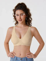 Leopard Print Deep V Seamless Wire-free Everyday Bra Comfortable and Breathable Full Cup Support Pink Leopard Print Bra Sostén