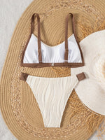 Sexy Khaki Patchwork Bikini Set 2025 Women Ribbed Push Up Thong Swimsuit Summer Bathing Suit Holiday Two Piece Swimwear Biquini