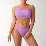2026 New Style Breathable Quick Dry Solid Color Single Shoulder Bikini Sexy Swimsuit Women's High Elasticity Thickened Backless