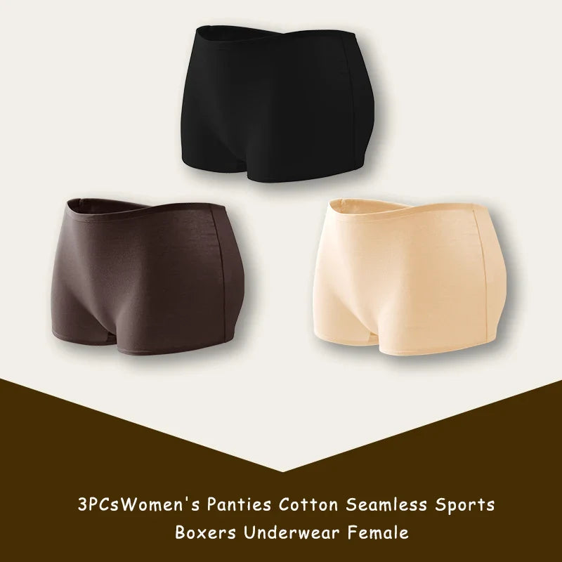 3PCS/SET Women Panties Cotton Seamless Sports Boxers Underwear Female Solid Color Briefs Cozy Lingerie Intimate Underpants XS-XL