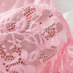 Sexy Women Lace Lingerie Set, Transparent Pink Lace Camisole & Panties Suit, Sexy Romantic Night V-Neck Temptation Hot Sleepwear