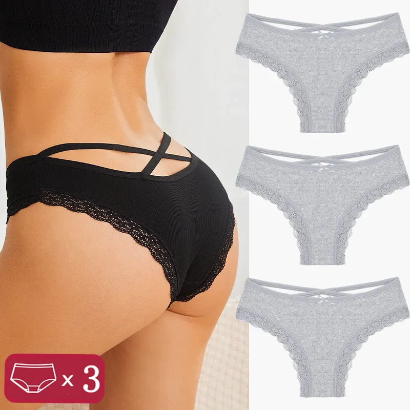 3Pcs Women Cotton Panties Seamless Hollow Sexy Design Unique Low Waist Women Panty Breathable Girl Underwear Soft Lingerie S-XL