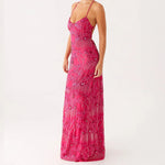 Elegant Sequin Beaded Women Maxi Dresses Flower Embroidery Sleeveless Party Cami Dress Summer Criss Cross Spaghetti Strap Dress