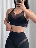 Sexy Mesh Fitness Yoga Trousers Women's High Elastic Nude Buttocks Quick-drying Breathable Leggings Europe and America