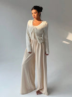 Women's Casual Solid Color Pleating Loose Straight Jumpsuit A-line Backless Halter Neck Slim Cami Jumpsuit Streetwear 2025