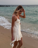 Sexy Crochet Halter V Neck Chic Ruffle Knit Beach Mini Dress 2026 Women Comfy Swimsuit Cover Up Seaside Holiday Club Dresses K58