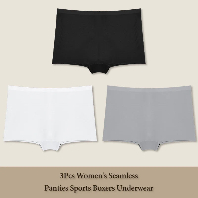 3Pcs Women's Seamless Sports Boxers Underwear Female Solid Color Panties Comfortable Brief Cozy Lingerie Intimate Underpant S-XL