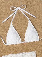 Sexy White Lace Cover Up Skirt 3 Piece Swimsuit Women Bandage Thong Bikini 2025 Summer Push Up Beach Bathing Suit Skirt Swimwear