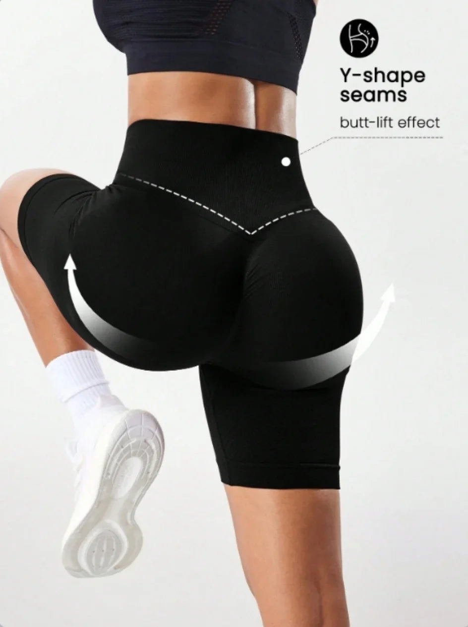 High waisted tight fitting sports shorts for women, fitness yoga pants, elastic and breathable running pants, fashionable and sl
