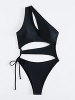 Sexy Hollow Out One Piece Swimsuit Women Black One Shoulder Drawstring Backless Monokini Summer Beach Bathing Suit Swimwear 2026