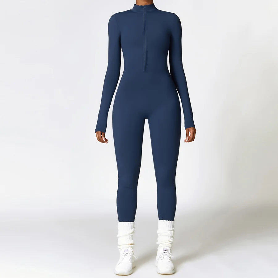 Zipper Workout Jumpsuit Sports Overalls Women Gym Clothing Running Long Sleeves Fitness Gym Tracksuit Short Sportswear Yoga Set