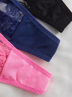 3-Pack Women's Sexy Lace Panties Underwear, Adjustable Strap Floral Lace Sheer Mesh Sexy Thong