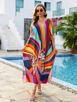 2025 Loose Boho Style Maxi Dress Print Face Swim Suit Cover-up Bohemian Dress Robe Plage Kaftan Maxi Dress Beach Wear Tunics