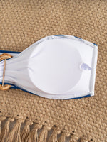 Sexy Blue Striped Micro Bikini 2026 Women Bandeau Front Metal Circle Push Up Bra High Waist Swimsuit Beach Bathing Suit Swimwear