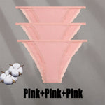 3PCS Women‘s Cotton Lace Panties Low Waist Briefs Comfortable Underwear Ladies Solid Color Underpants Girls Breathable Panty New
