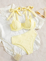 Sexy yellow bikini set 2026 women tie strap push up underwire high wiast swimsuit summer bathing suit two piece swimwear biquini