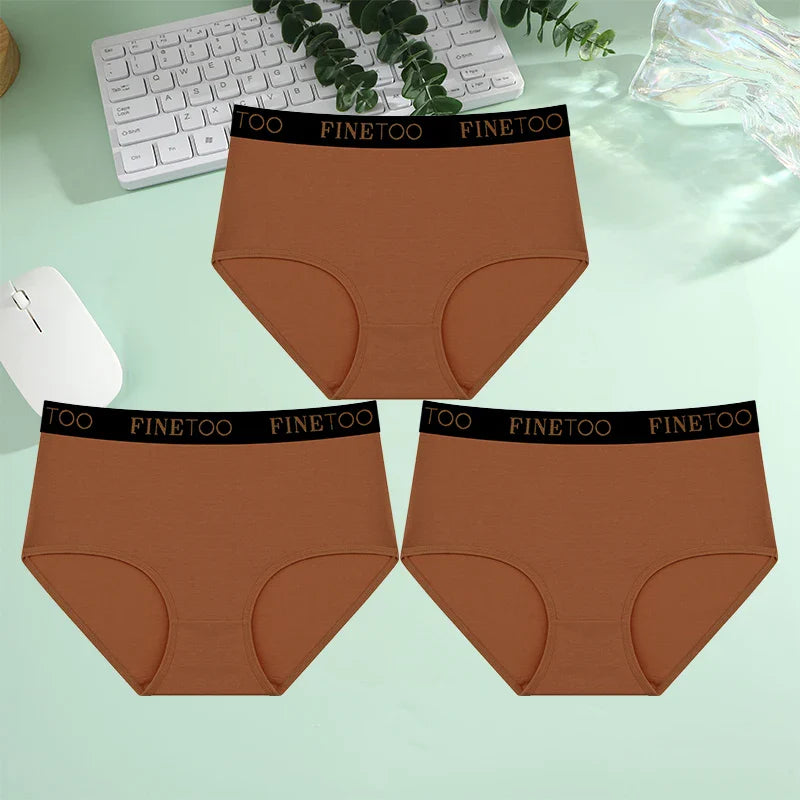 Finetoo 3Pcs/Set Women's Seamless Cotton Briefs Women Plus SizePanties Breathable Underwear Female Low Waist Soft Lingerie S-XXL