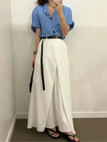 Loose Knee-Length A-Line Skirt Versatile Minimalist Design Commute High Waist Midi Pure Color Polyester Fiber Skirt WDM4