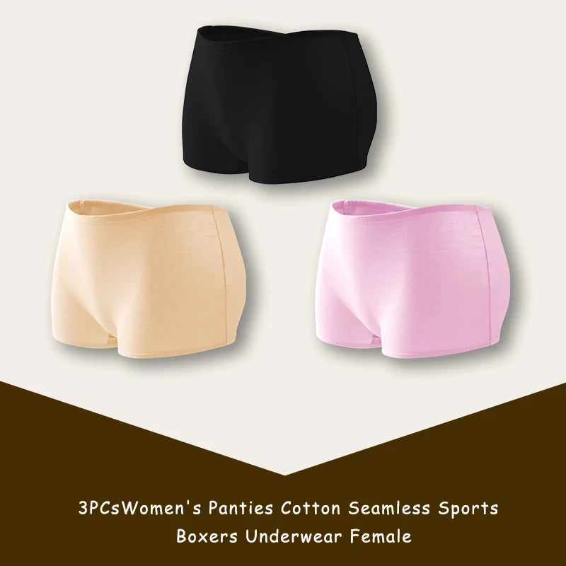 3PCS/SET Women Panties Cotton Seamless Sports Boxers Underwear Female Solid Color Briefs Cozy Lingerie Intimate Underpants XS-XL