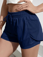 Women's Elastic Sports Shorts, Shorts With Pockets, Fake Two-Piece Yoga Leggings Running And Training