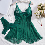 Sexy Women Lace Lingerie Set, Transparent Pink Lace Camisole & Panties Suit, Sexy Romantic Night V-Neck Temptation Hot Sleepwear